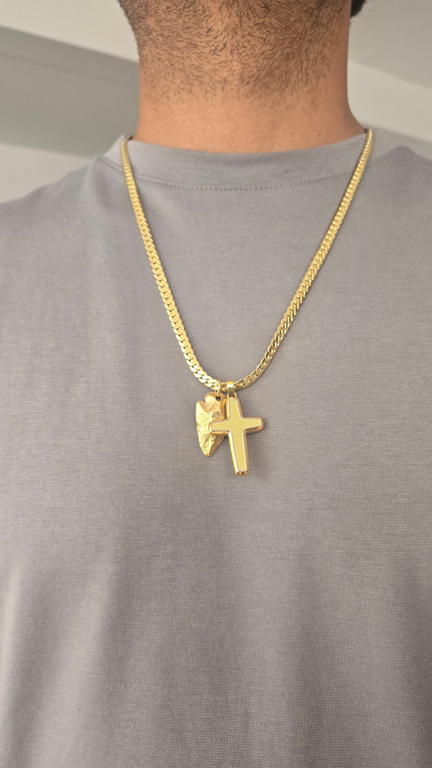 SET: CRUZ+PEDRUZCO+CADENA 6MM ORO LAMINADO 18K