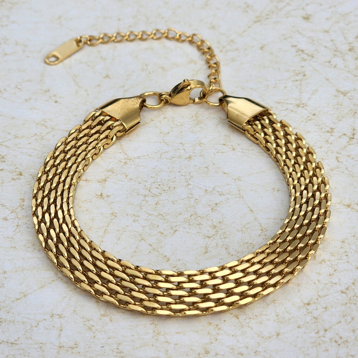 PULSERA TEJIDO CHINO DOBLE CARRIL 6mm ORO 18k LAMINADO