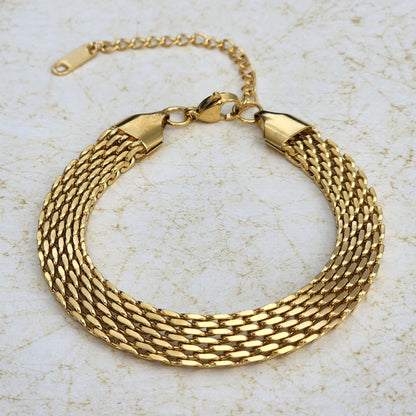PULSERA TEJIDO CHINO DOBLE CARRIL 6mm ORO 18k LAMINADO