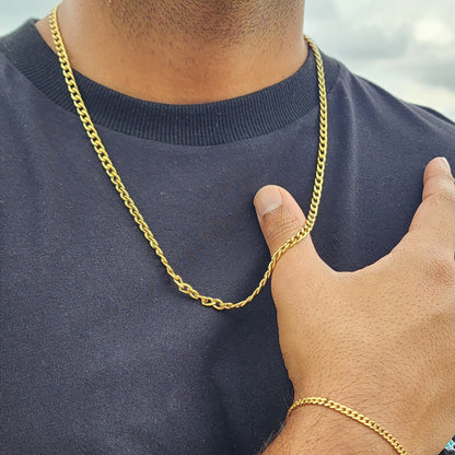 SET TEJIDO CUBANO ORO 18k LAMINADO - CADENA 4.5mm Y PULSERA 3mm