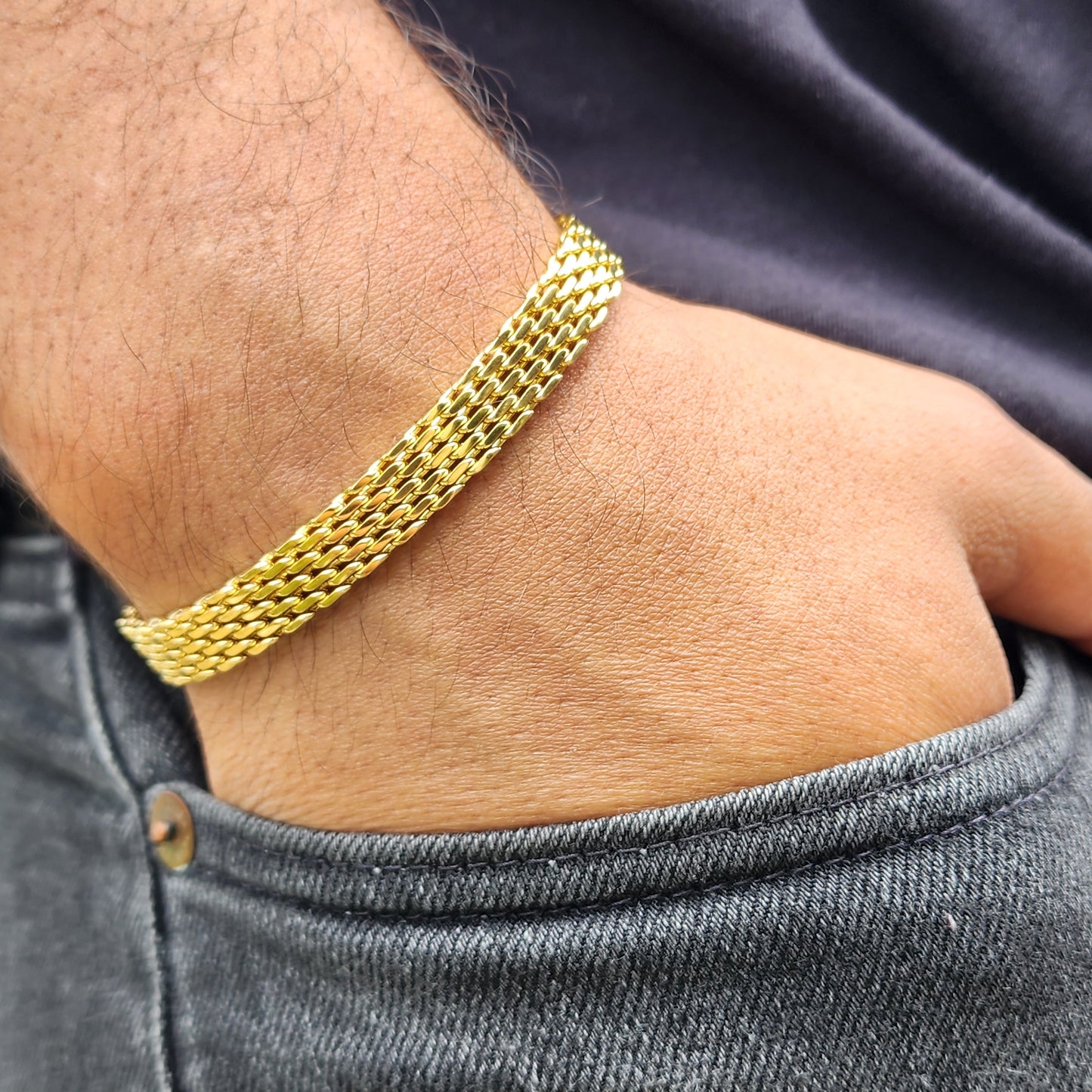 PULSERA TEJIDO CHINO DOBLE CARRIL 6mm ORO 18k LAMINADO