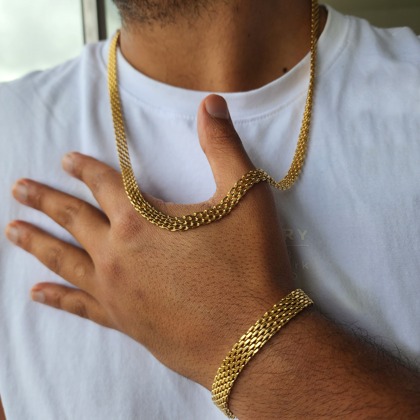 PULSERA TEJIDO CHINO DOBLE CARRIL 6mm ORO 18k LAMINADO