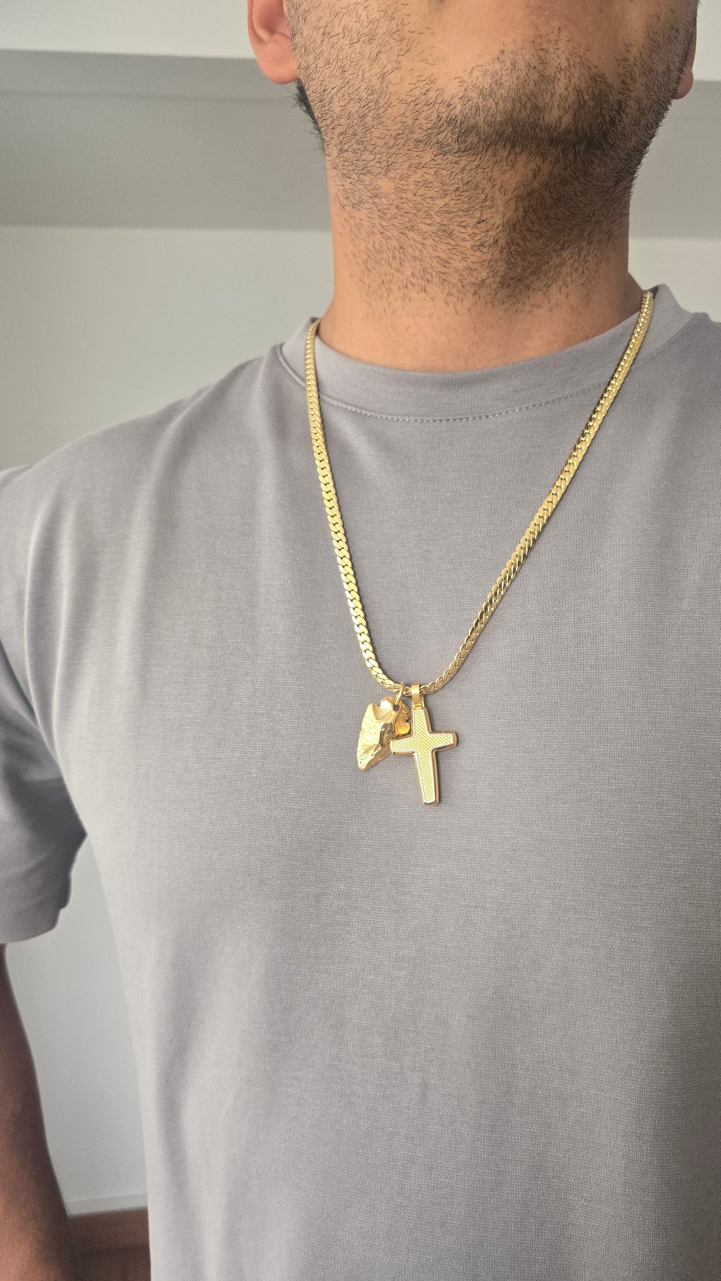 SET: CRUZ+PEDRUZCO+CADENA 6MM ORO LAMINADO 18K