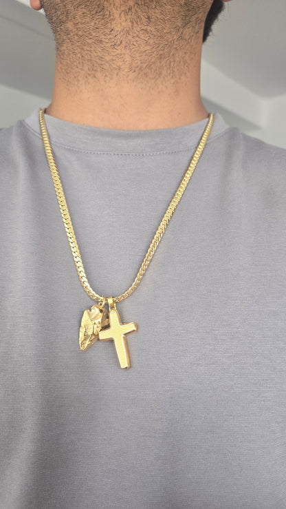 SET: CRUZ+PEDRUZCO+CADENA 6MM ORO LAMINADO 18K