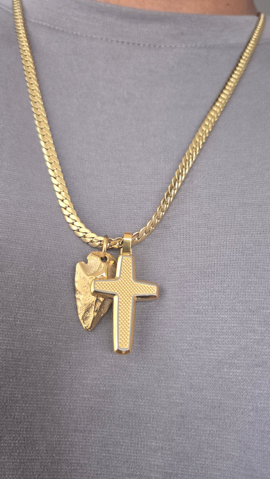 SET: CRUZ+PEDRUZCO+CADENA 6MM ORO LAMINADO 18K