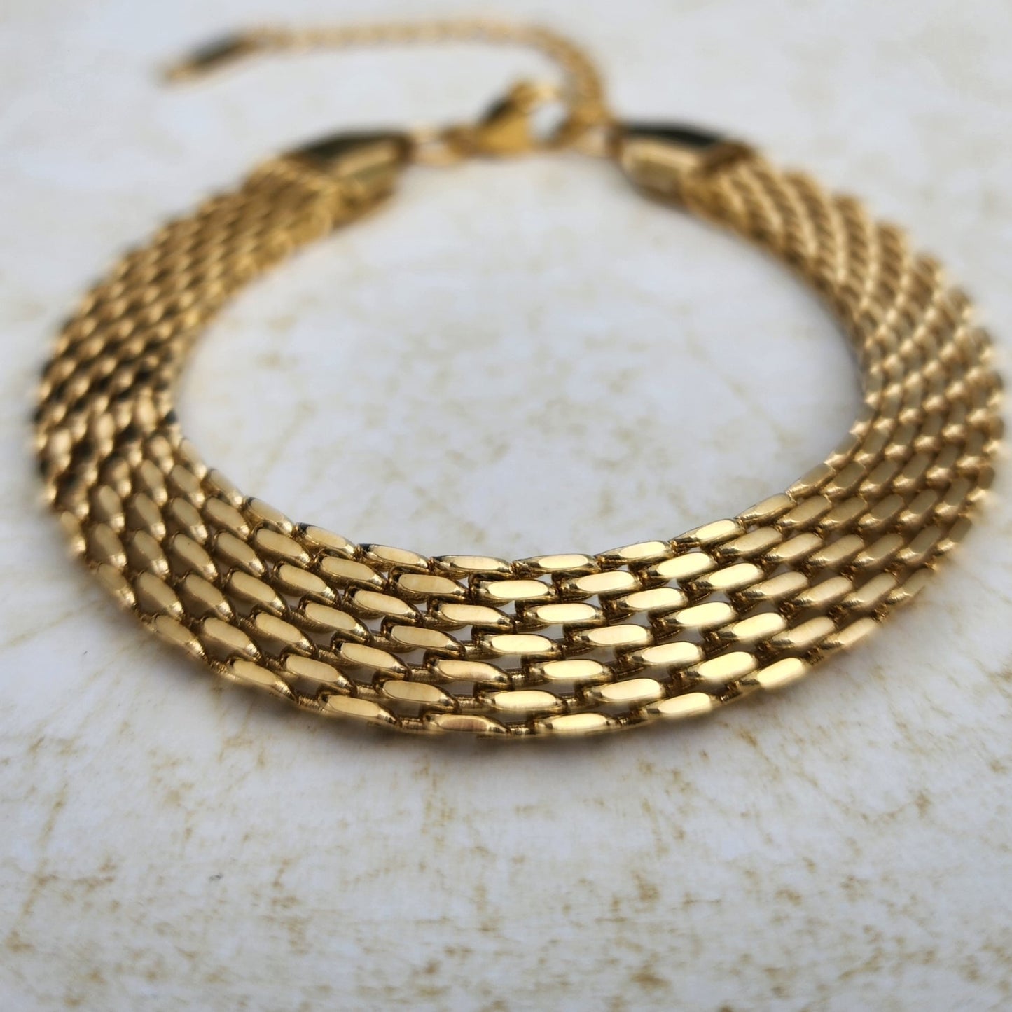 PULSERA TEJIDO CHINO DOBLE CARRIL 6mm ORO 18k LAMINADO